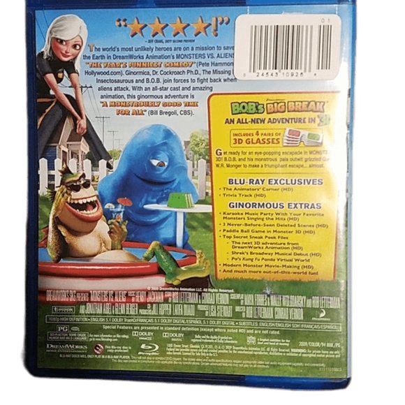 Monsters Vs Aliens Animated Blu Ray DVD 3D Movie Disc Kids Children Family - Picture 3 of 5